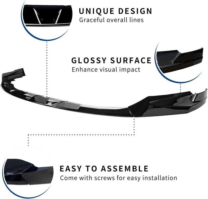 XPHAZZ Front Bumper Lip Compatible with BMW (2021-IN) G80 M3 G82 G83 M4 Competition Splitter MP-Style ABS Gloss Black - Image 4